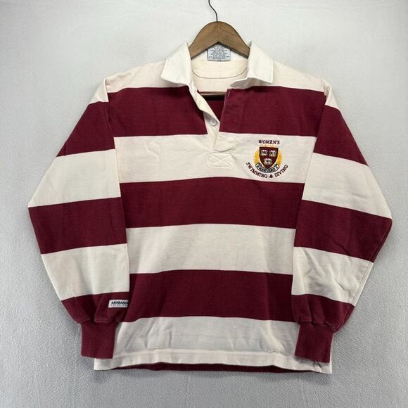 Vintage Harvard Rugby Shirt Men's Small Red White Swimming & Diving Embroidered - Picture 2 of 16